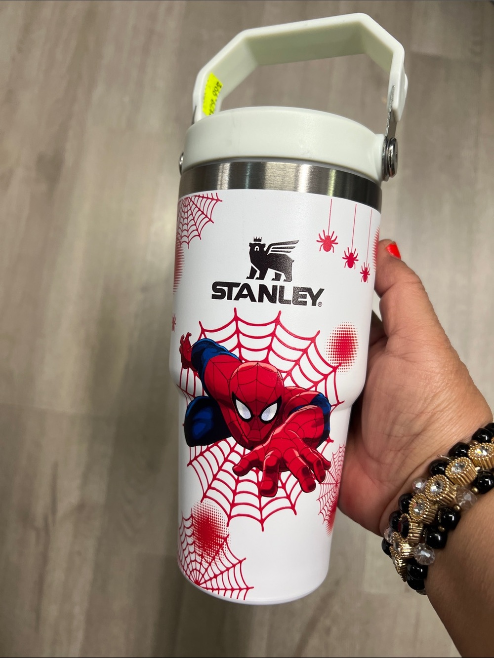Stanley White Travel Tumbler with Red & Blue Spider Design